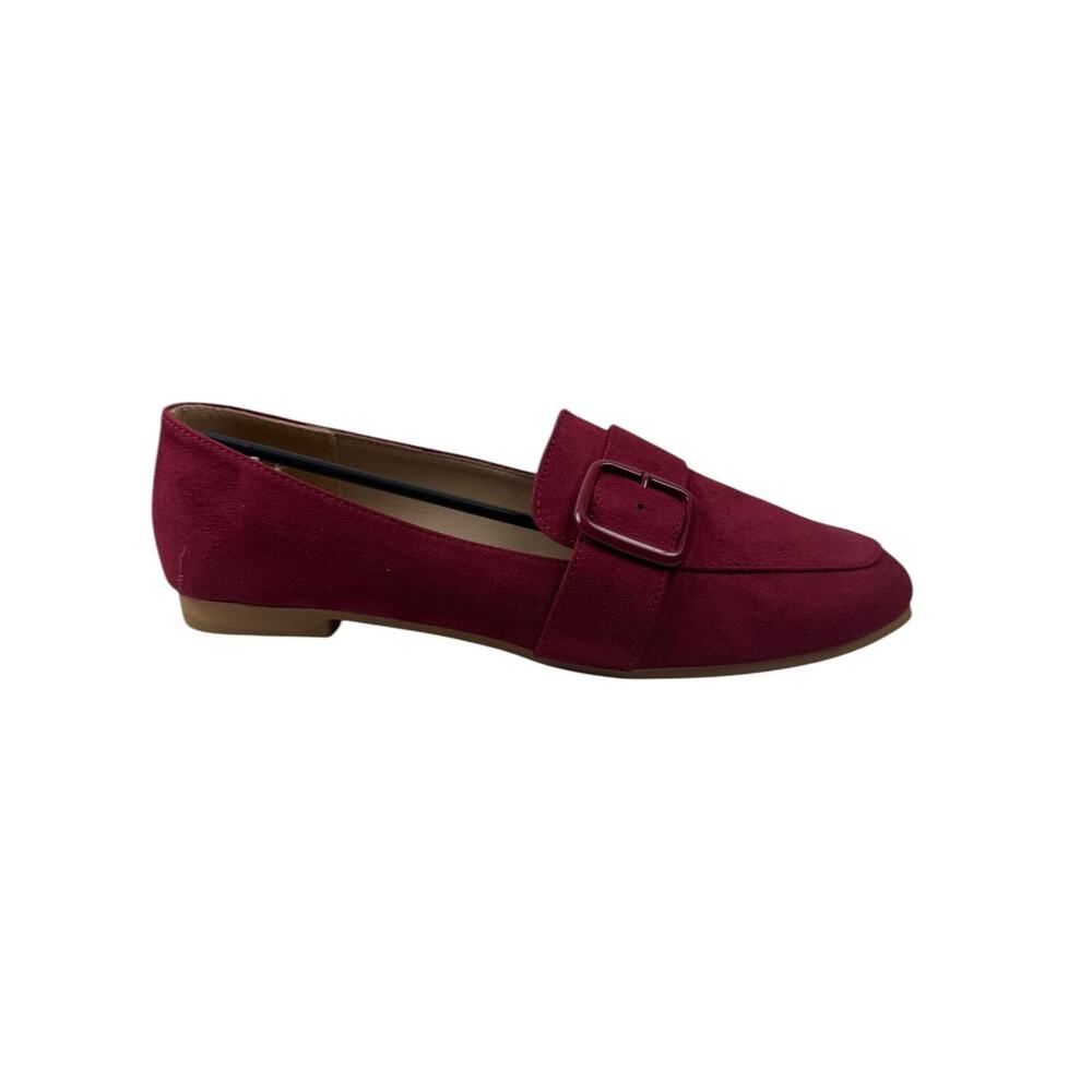 YOKI EDLINE-27 Women's Flat Loafer with Buckle, Red, 7.5 M US
